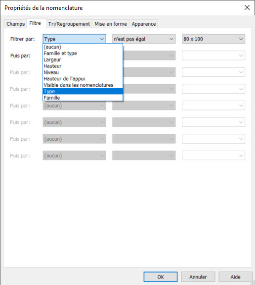 Nomenclature_Filtrepar type et famille Revit 2022